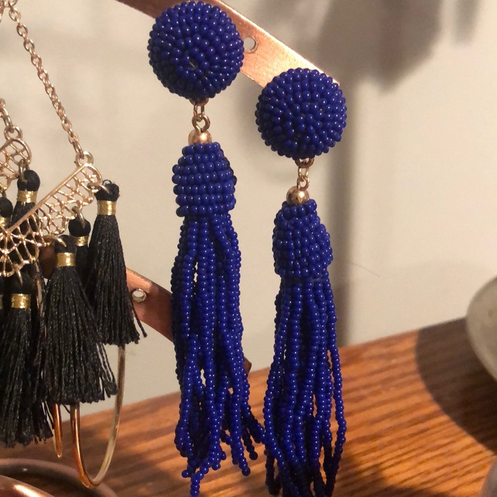 Blue beaded drop earrings